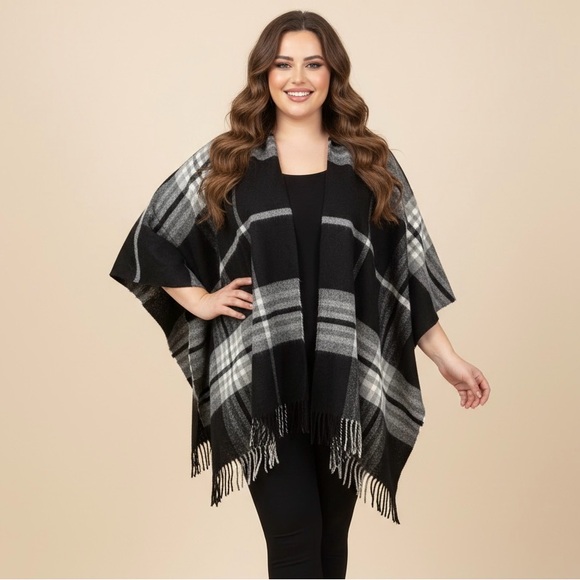 N/A Accessories - Elegant Black and Gray Plaid Women's Wrap